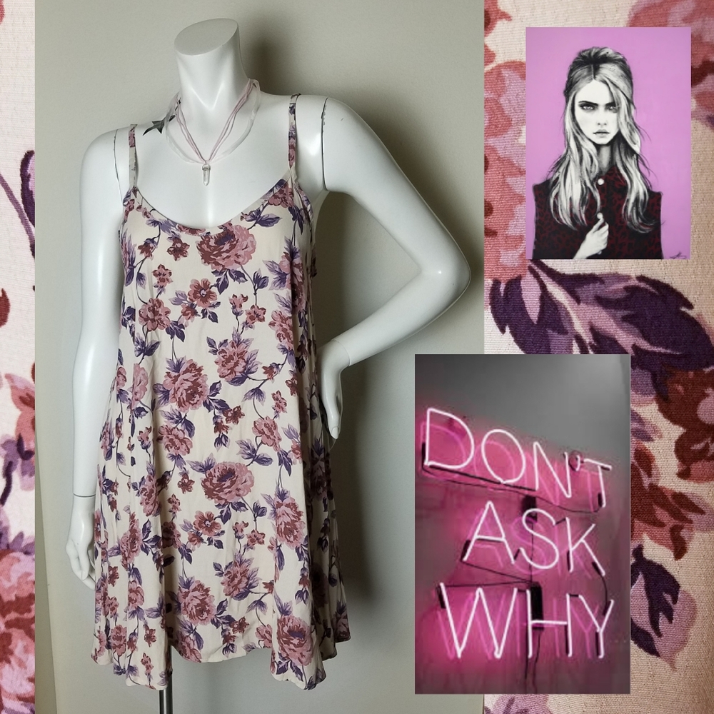 NEW W/Tags FREE SIZE Cottagecore Boho Floral Trapeze Mini Slip Dress S M L XL